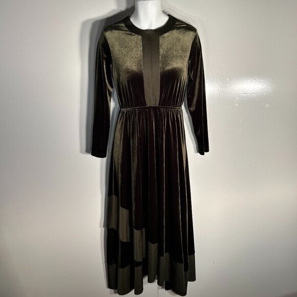 Ceremony NWT Olive Green Velvet Maxi Wedding Formal Minimalist Fairy 40's Glam - Picture 1 of 12